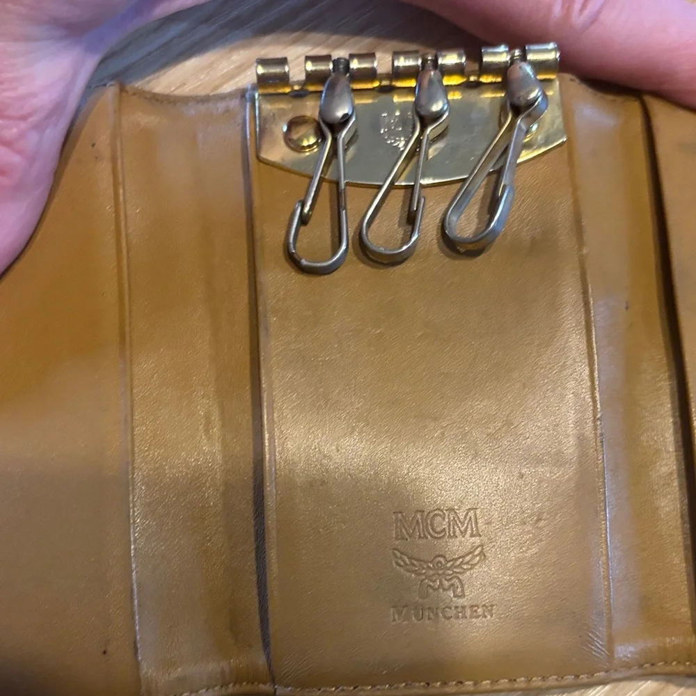 MCM Tan and Black Monogram Card & Key Holder